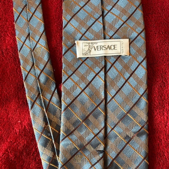 Versace Blue and Brown Diamond Pattern Necktie